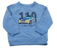 Modrá melírovaná mikina s policejním autom a číslom Topolino
