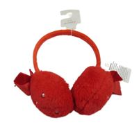 Nové - červené chlupaté klapky na uši s perlami a mašlí St. Bernard