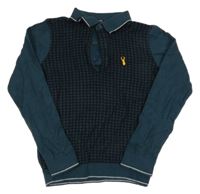 Tmavopetrolejovo/tmavomodrý vzorovaný sveter s nášivkou a golierikom Next