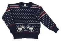 Tmavomodrý vzorovaný pletený sveter s jeleňmi SHEIN