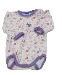 Bílo-fialové květované body s mašličkou Topolino