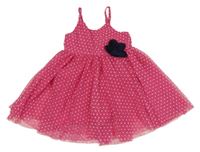 Tmavorůžovo-biele bodkovaná é tylové letné šaty s 3D květem H&M