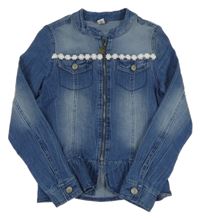 Modrá riflová bunda s krajkovými květy YIGGA