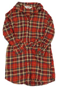 Červeno-kockované prepínaci košeľové šaty s opaskom H&M