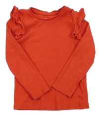 Červené rebrované tričko s volánikmi F&F