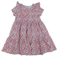Bielo-modro-červeno-ružové kvietkovane vzorované šaty s volánikmi PRIMARK