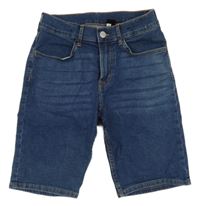 Modré teplákové slim fit riflové kraťasy H&M