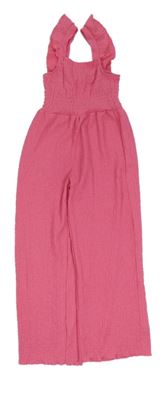 Růžový mačkaný kalhotový culottes overal s volánky ZARA