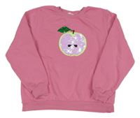 Ružová mikina s jablíčkem z překlápěcích flitrů H&M