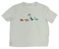 Krémové crop tričko s dinosaurami Shein