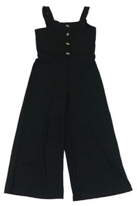 Čierny rebrovaný nohavicový overal s gombíky New Look