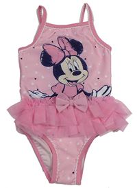 Růžové jednodílné plavky s Minnie a tylem Disney