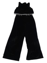 Černý sametový culottes overal s kamínky Zara