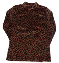 Hnědé plyšové triko s leopardím vzorem a stojáčkem