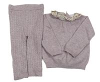 2set - Lila melírovaný svetr s límečkem + vzorované pletené legíny Primark