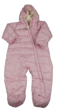 Nové - Ružová kvetovaná šušťáková zimná kombinéza s kapucňou zn. Lily & Dan