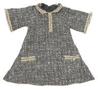 Tmavošedo-růžovo-lila třpytivé šaty s knoflíky