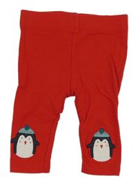 Červené teplákové legíny s tučňáky Hema