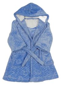 Modrý puntíkatý chlupatý župan s kapucí Nutmeg