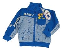 Nové - Modro-biela prepínaci mikina so psem a pruhmi