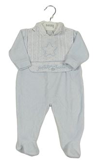 Nové - 2set - Světlemodrý sametový overal + bílý slinták s puntíky a hvězdou