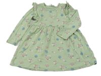 Zelené květované žebrované bavlněné šaty s volánky Dopodopo