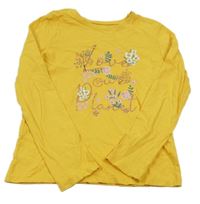 Horčicové tričko s kvetinami a nápisom Primark