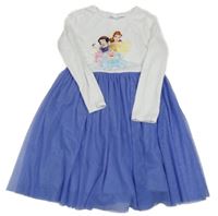 Bílo-fialové bavlněno/tylové šaty s Disney princeznami Disney