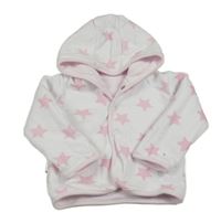 Bílá zateplená propínací oboustranná mikina s hvězdami a kapucí