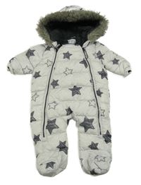 Světlešedá melírovaná šusťáková zimní kombinéza s hvězdami a kapucí F&F