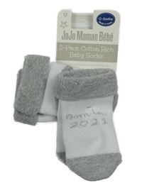Nové - 2x ponožky - bílo-šedé s nápisem + so slonom Jojo Maman Bébé