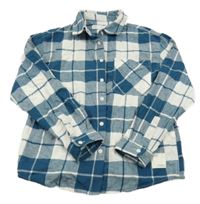 Petrolejovo-bílá kostkovaná flanelová košile Zara