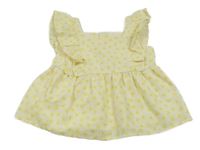 Světležlutá pruhovaná halenka s květinami a volánky