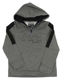 Tmavosivá melírovaná športová mikina s nápisom a kapucňou C&A