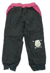 Antracitovo-fuchsiové softshellové zateplené nohavice so sovou