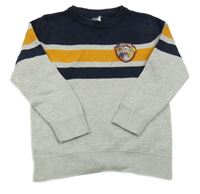 Sivo-tmavomodro-okrový rebrovaný sveter s pruhmi a Paw Patrol C&A