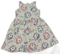 Sivé melírované bavlnené šaty s jednorožcami H&M