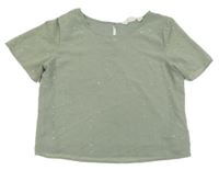 Khaki šifónové tričko s kamienkami H&M