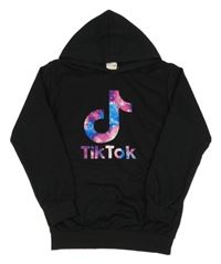 Čierna ľahká mikina s logem TikTok a kapucňou