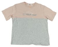 Sivo-svetloružové tričko s nápisom H&M