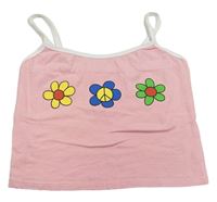 Svetloružový crop top s kvetinami
