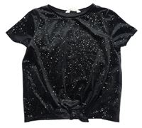 Čierne zamatové trblietavé crop tričko H&M