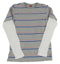 Sivo-modro-biele pruhované tričko S. Oliver