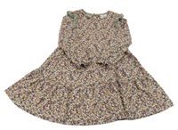 Khaki-barevné květované šaty s volánky Topolino