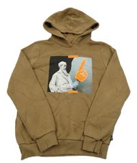 Hnedá mikina s potlačou a kapucňou