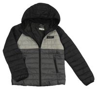 Šedo-černá šusťáková prošívaná zateplená bunda s kapucí Primark