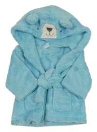 Světlemodrý plyšový župan s medvědem a kapucí 