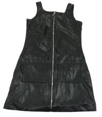 Čierne prepínaci koženkové šaty s vreckami Y.F.K.