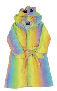 Žlto-fialovo-modrý chlpatý župan s kapucí - mačka