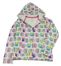 Bielo-farebná prepínaci mikina s mačkami a kapucňou SFERA